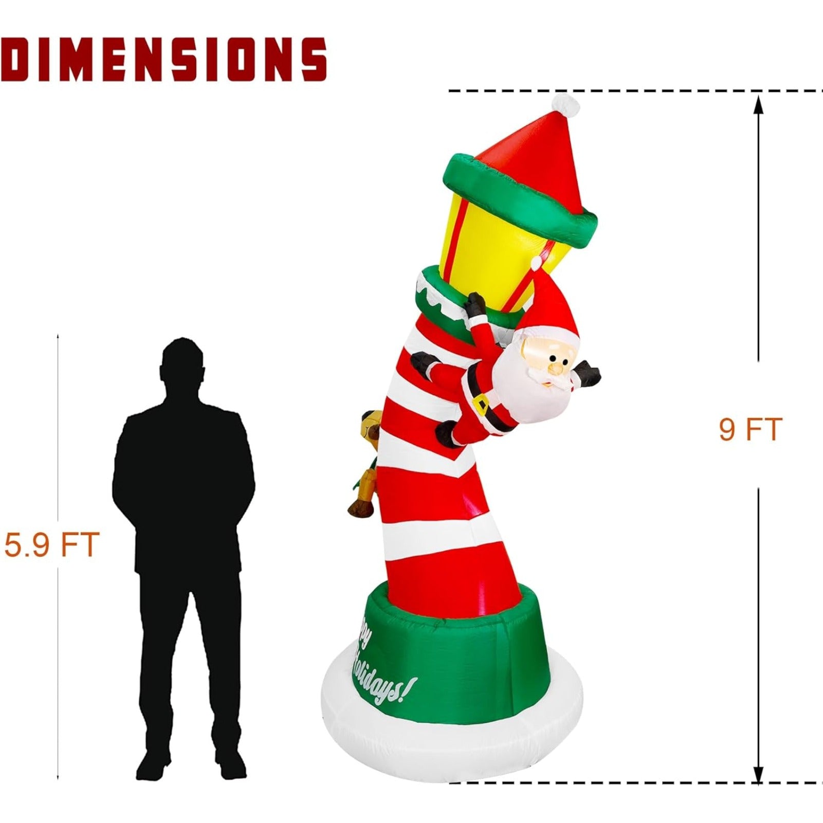 9FT Giant Christmas Inflatable Lighthouse with Santa and Reindeer, Built-in LED Lighted Blow Up Yard Decoration with Drawstring Sandbags for Stable Outdoor Lawn Garden Holiday Display