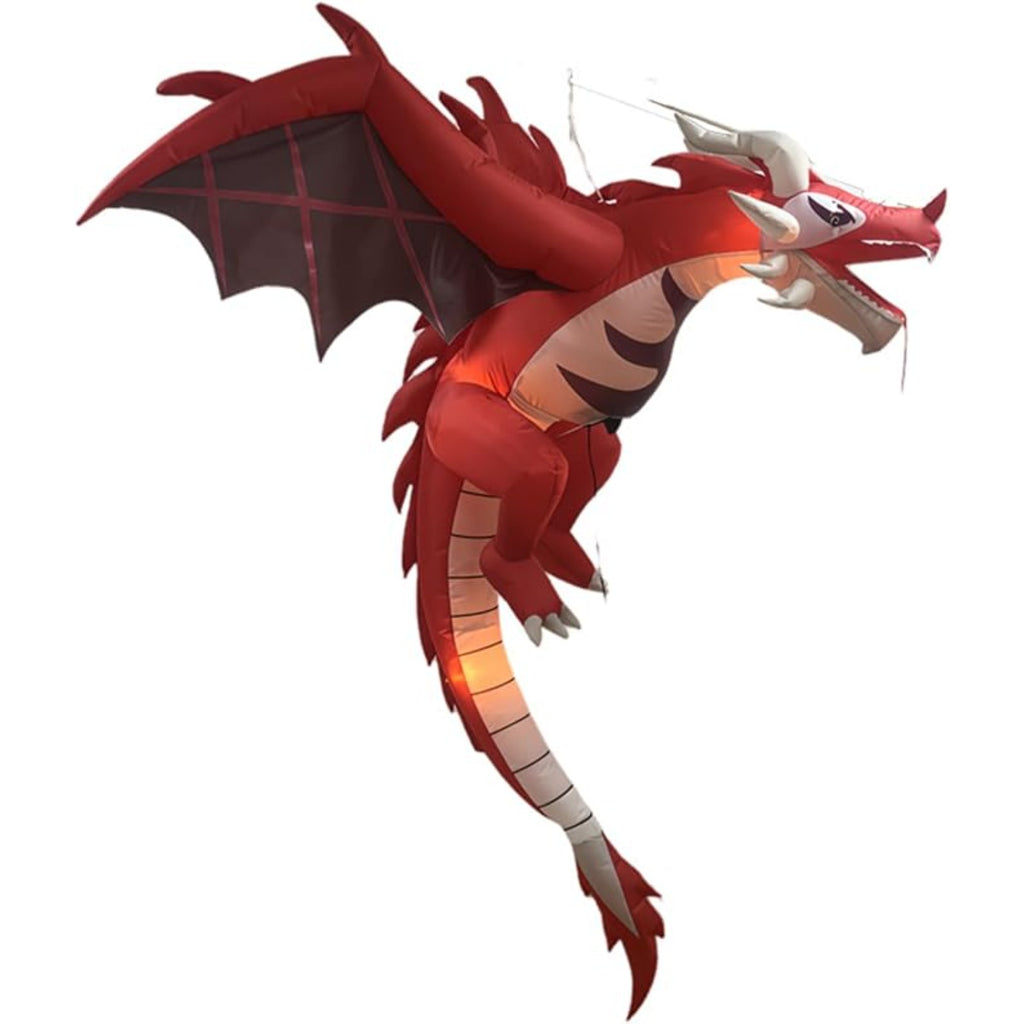 Halloween Hanging Inflatable Fire Dragon Decor, Made of Thick Waterproof Polyester with Warm White LED Lights, Blow Up Flying Dragon for Indoor Outdoor Party Yard Decoration