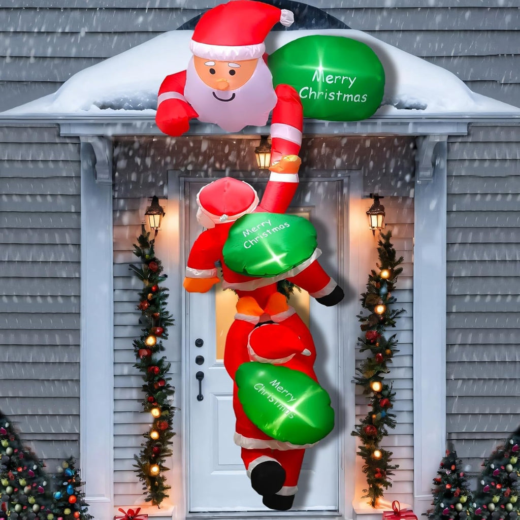 8FT Christmas Hanging Inflatable Climbing Santa Claus with Built-in LED Lights, Large Blow Up Xmas Decoration for Indoor Outdoor Yard Garden Lawn Holiday Party Decor