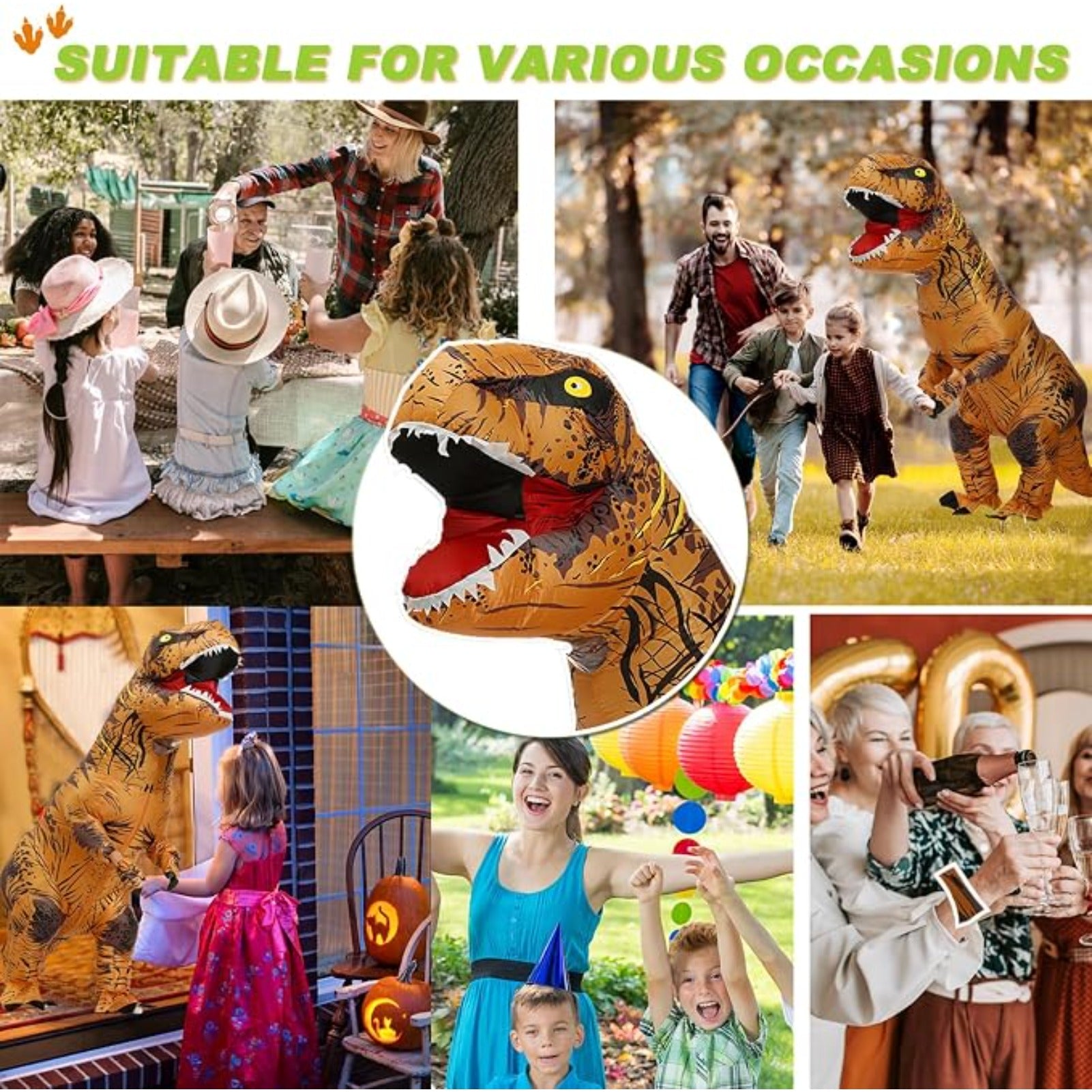 Inflatable Dinosaur Costume for Adults, Funny T-Rex Blow Up Costume for Halloween, Cosplay, Party, Parade, Carnival Dress Up Outfit