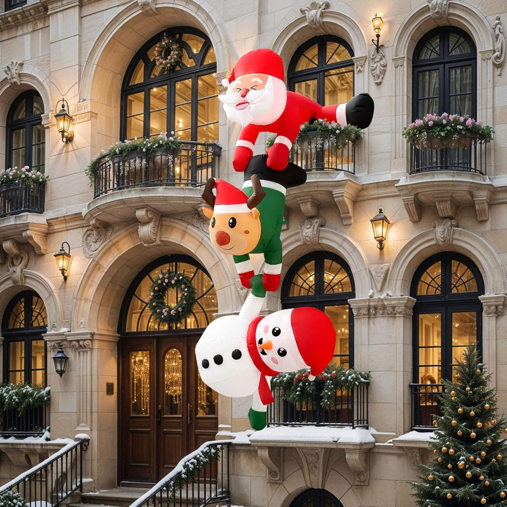 8FT Hanging Christmas Inflatable Decoration, Climbing Santa Claus with Reindeer and Snowman, Made of Thick Waterproof Polyester for Roof Tree Beam Indoor Outdoor Party Decor