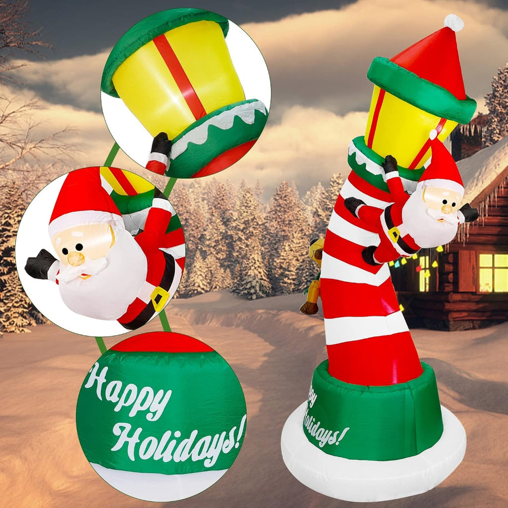 9FT Giant Christmas Inflatable Lighthouse with Santa and Reindeer, Built-in LED Lighted Blow Up Yard Decoration with Drawstring Sandbags for Stable Outdoor Lawn Garden Holiday Display
