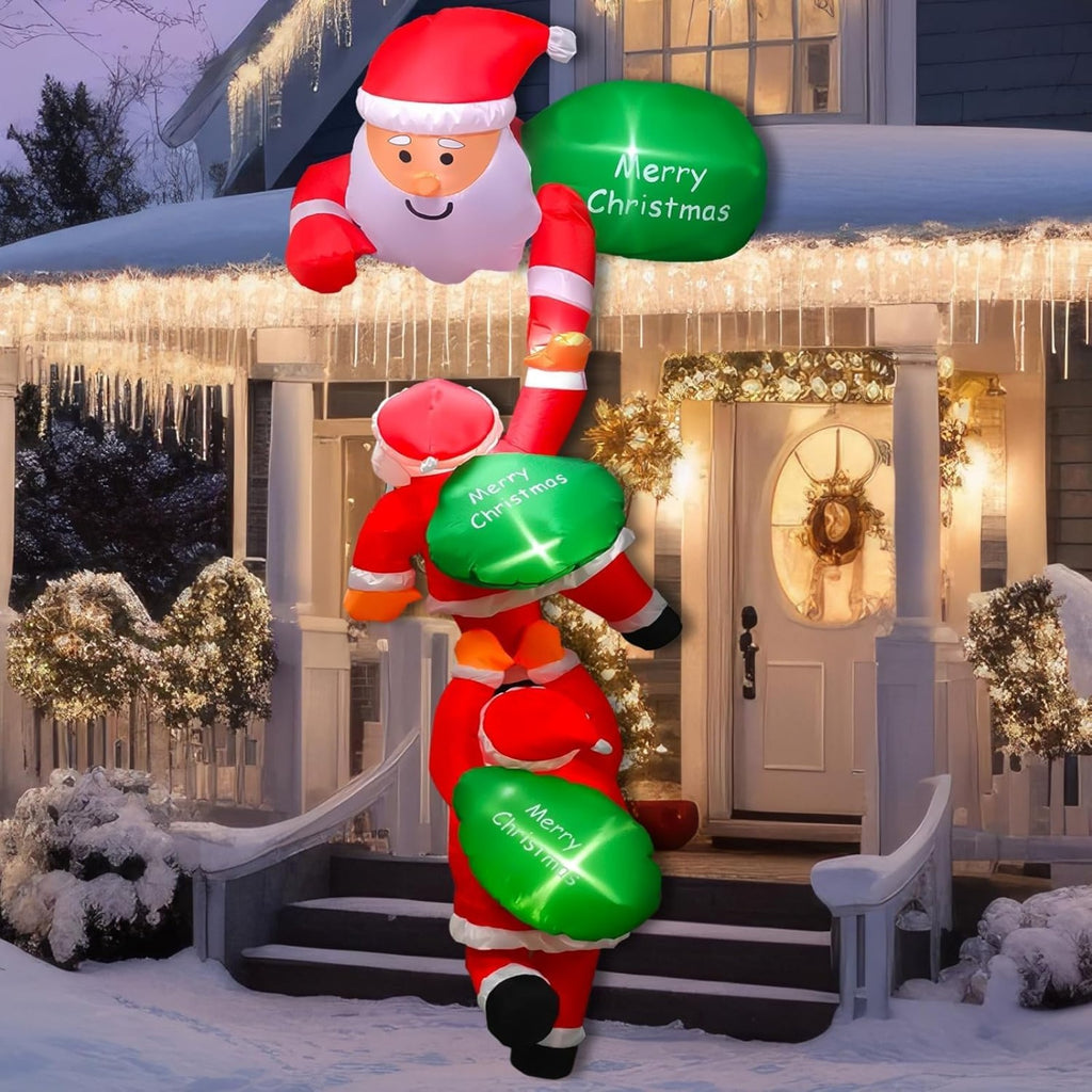 8FT Christmas Hanging Inflatable Climbing Santa Claus with Built-in LED Lights, Large Blow Up Xmas Decoration for Indoor Outdoor Yard Garden Lawn Holiday Party Decor