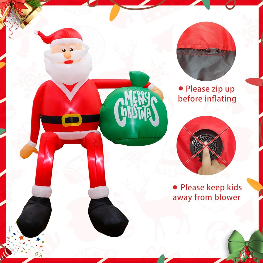 8FT Christmas Inflatable Climbing Santa with Built-in LED Lights, Large Outdoor Christmas Yard Decoration, Blow Up Holiday Decor for Indoor Outdoor Lawn Garden Party