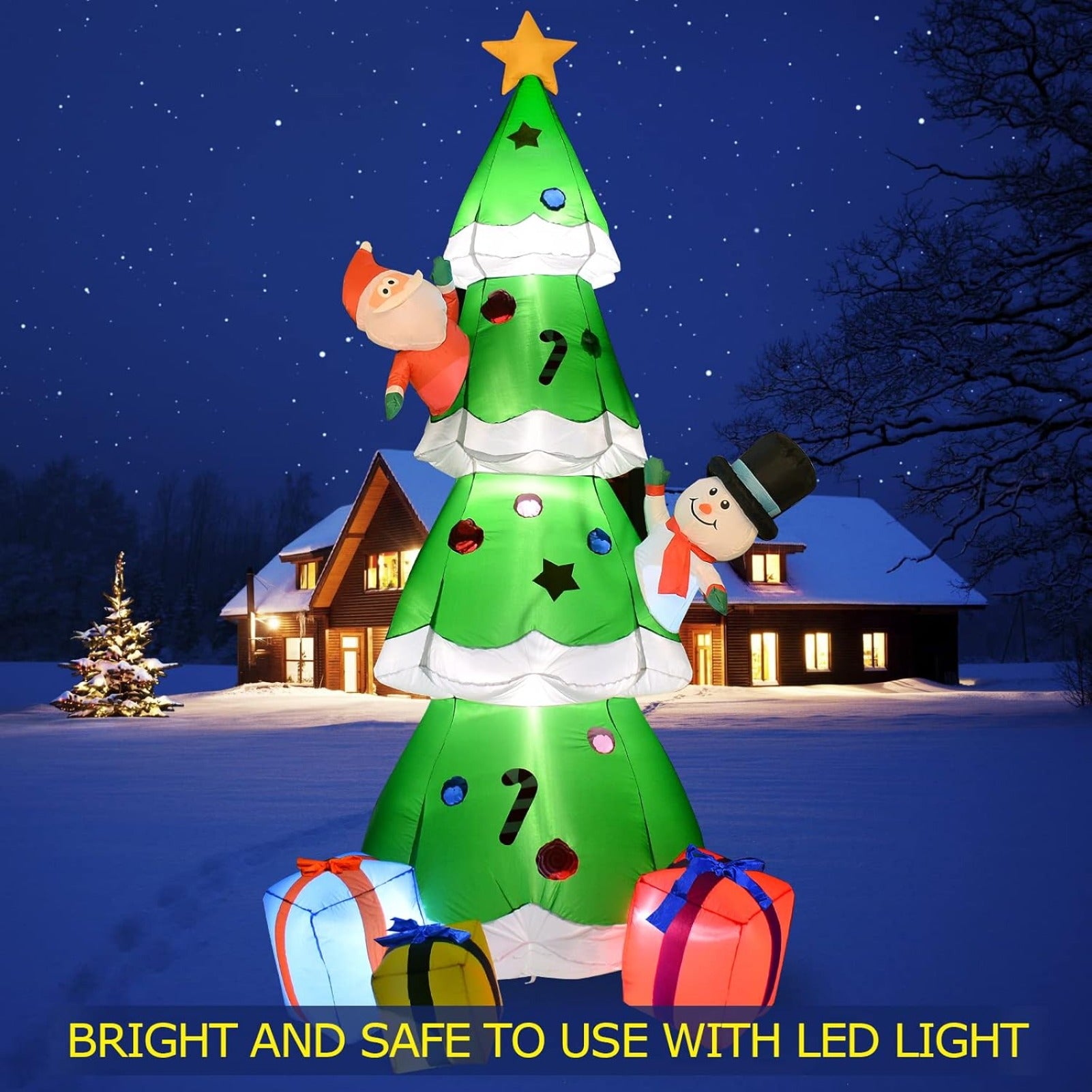 9FT Christmas Inflatable Tree with Built-in LED Lights, Large Blow Up Christmas Decoration with Star and Multicolor Gift Boxes for Indoor Outdoor Yard Garden Lawn Party Decor