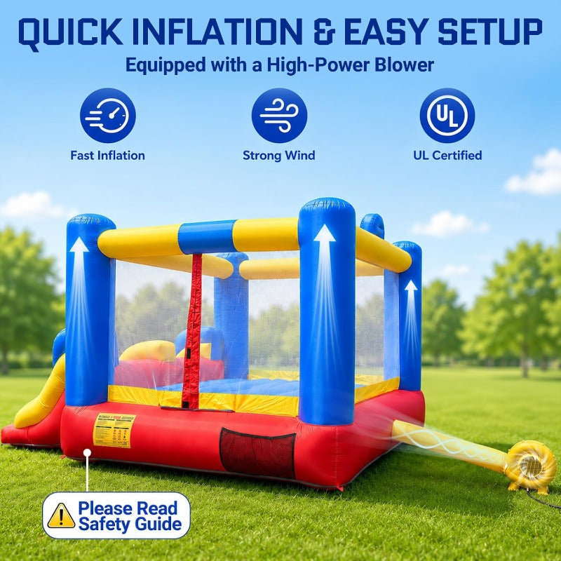 12FT Inflatable Bounce House with Double Slides & Basketball Hoop