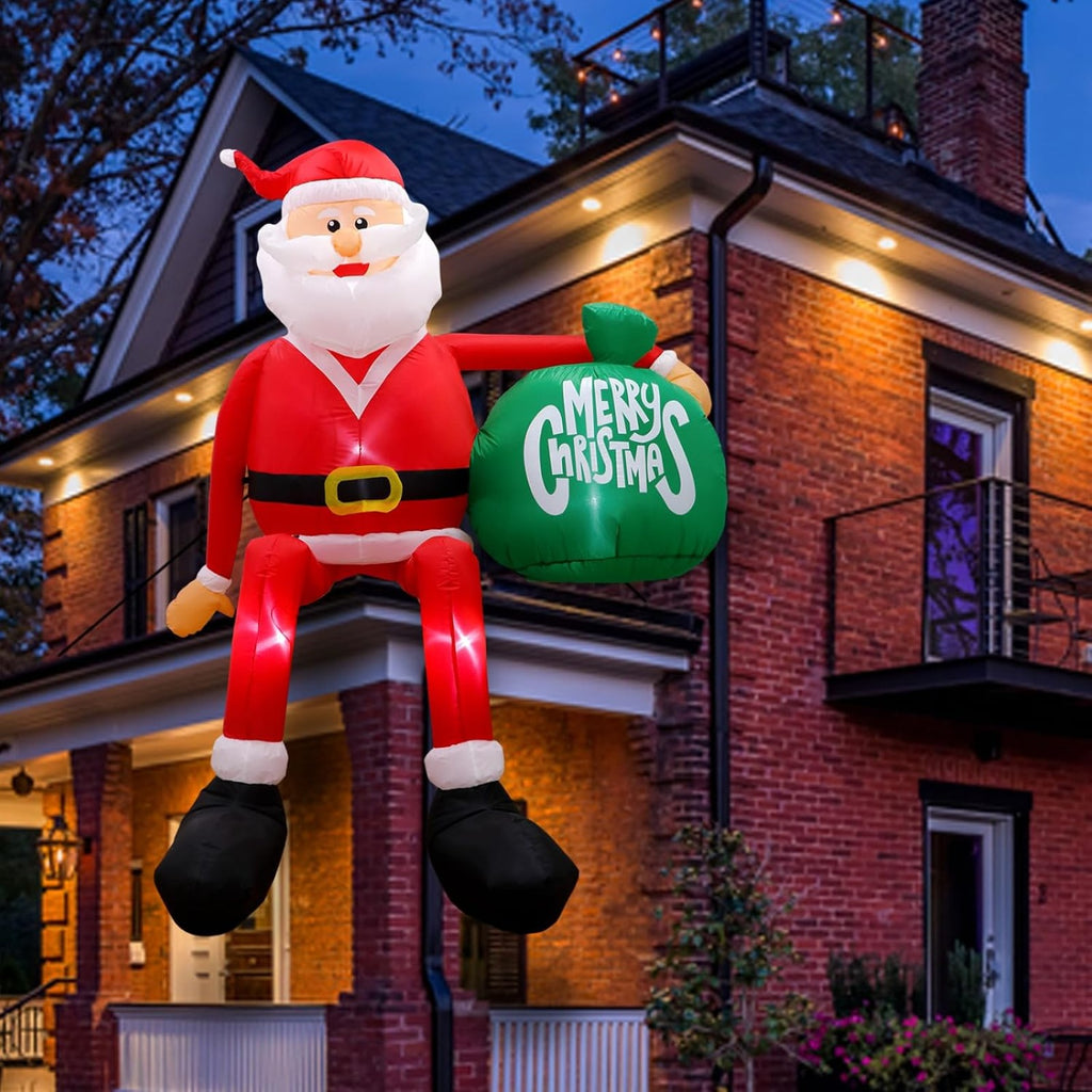 8FT Christmas Inflatable Climbing Santa with Built-in LED Lights, Large Outdoor Christmas Yard Decoration, Blow Up Holiday Decor for Indoor Outdoor Lawn Garden Party