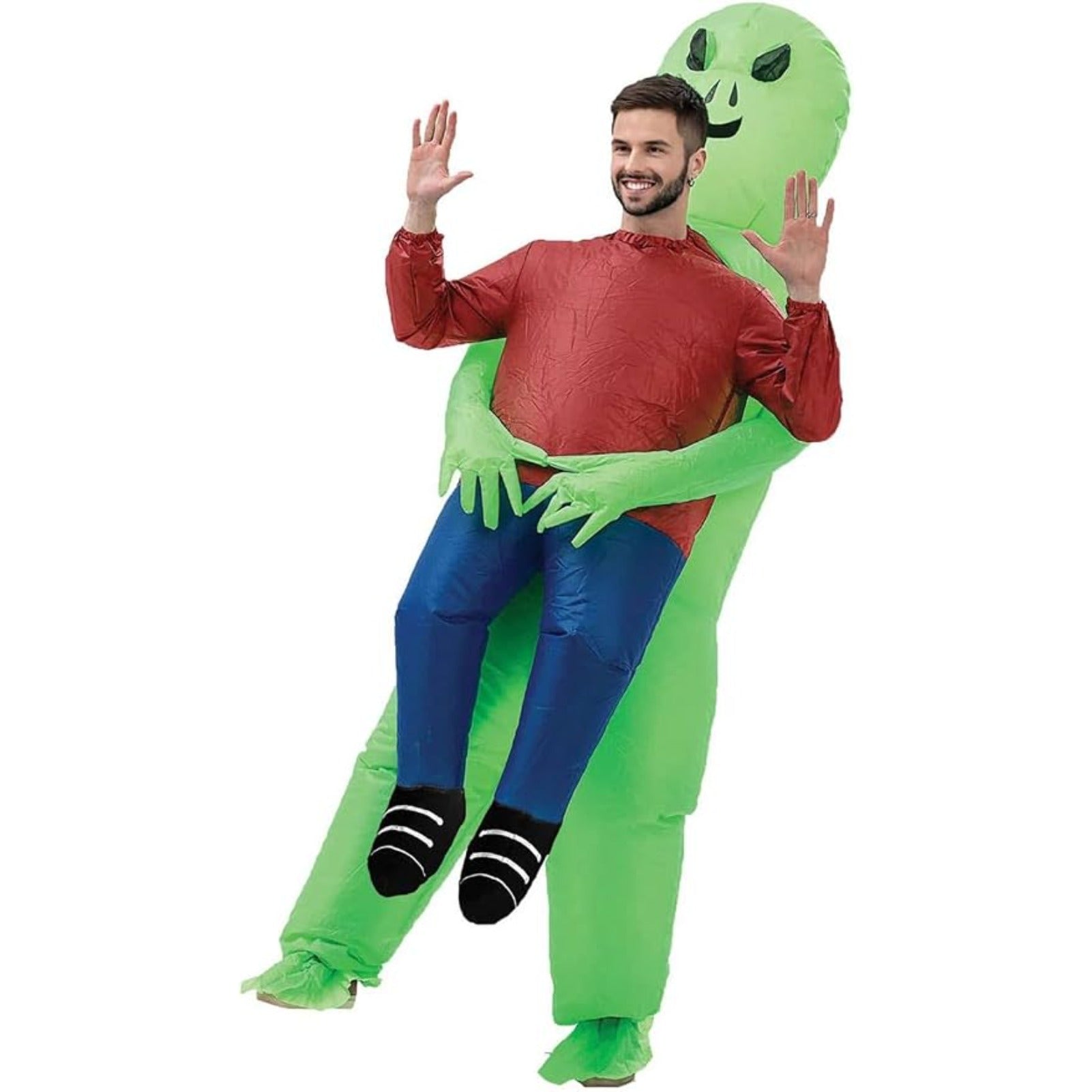 Inflatable Alien Costume for Adults, Funny Blow Up UFO Carry Me Outfit with Built-In Fan for Halloween, Cosplay, Parties, Festivals