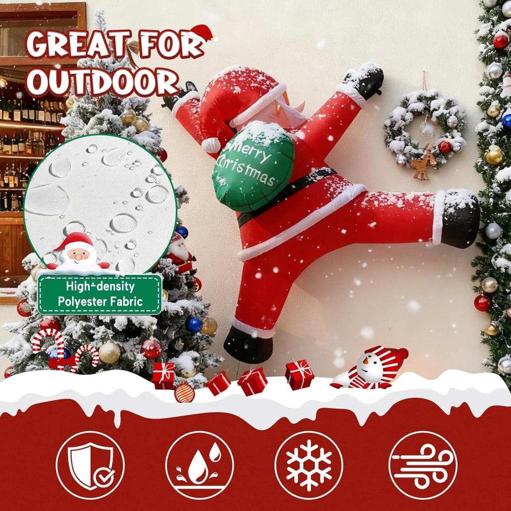 6FT Christmas Hanging Inflatable Santa Claus with Gift Bag and Built-in LED Lights, Blow Up Roof Decoration for Indoor Outdoor Yard Lawn Party Decor