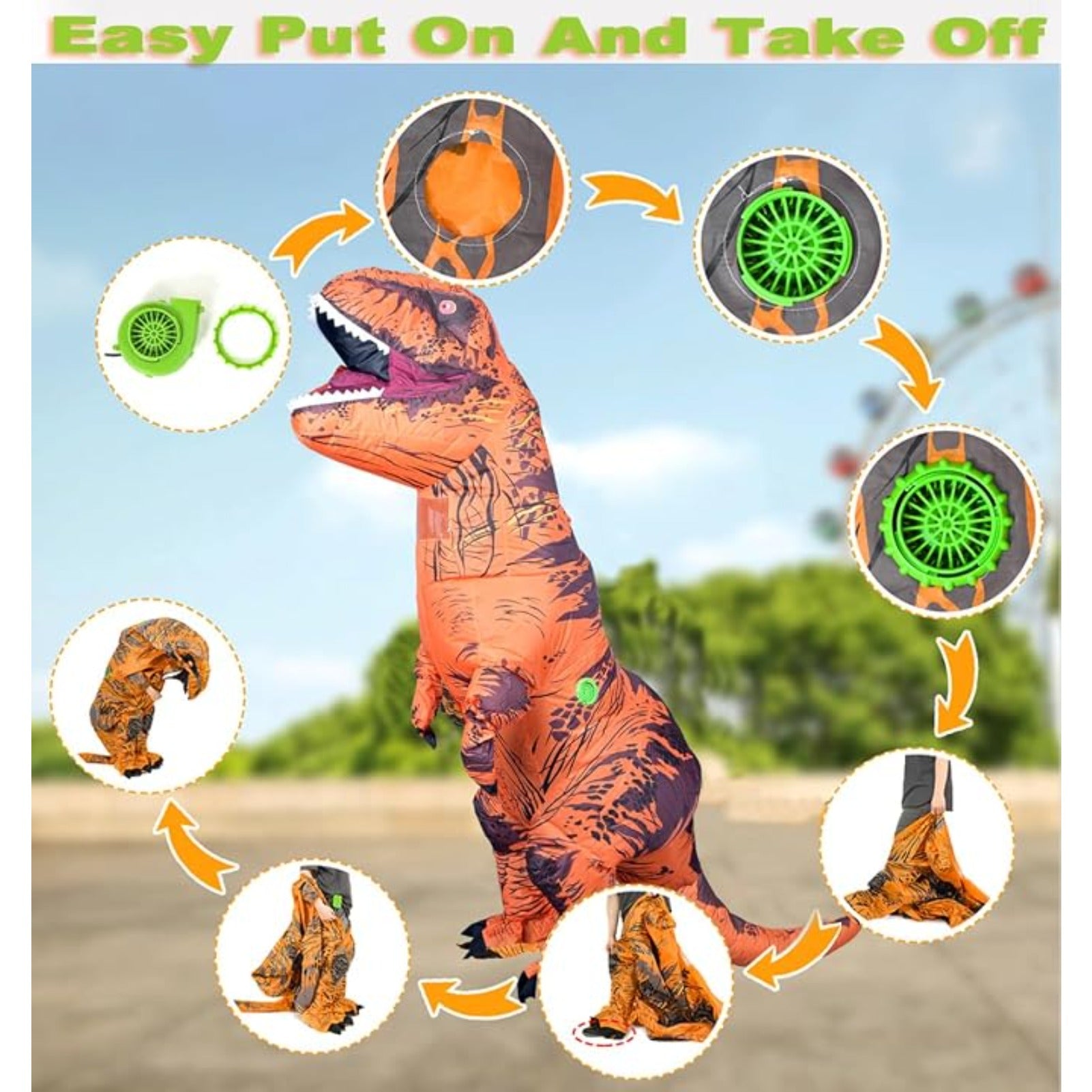 Inflatable Dinosaur Costume for Adults, Funny T-Rex Blow Up Costume for Halloween, Cosplay, Party, Parade, Carnival Dress Up Outfit