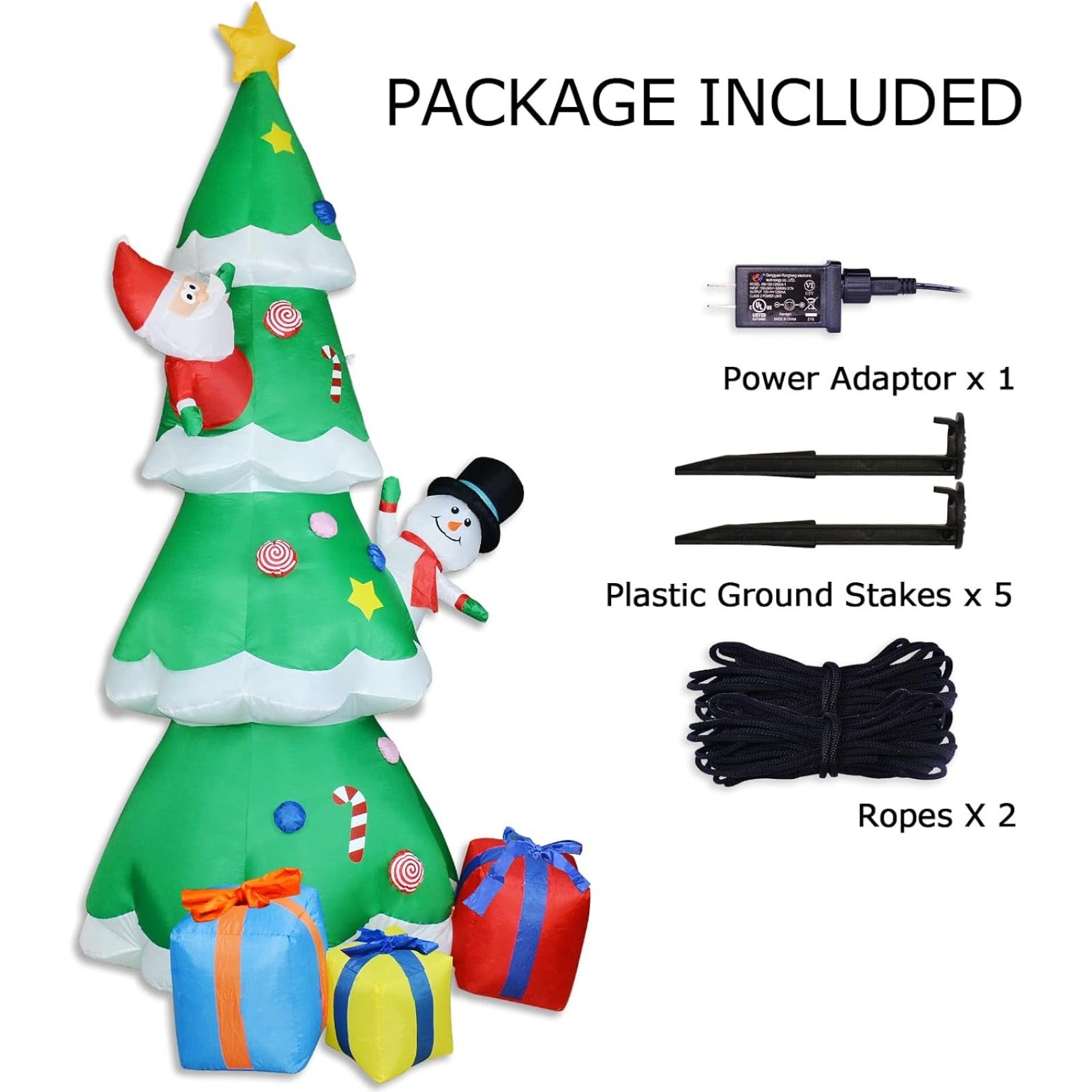 9FT Christmas Inflatable Tree with Built-in LED Lights, Large Blow Up Christmas Decoration with Star and Multicolor Gift Boxes for Indoor Outdoor Yard Garden Lawn Party Decor