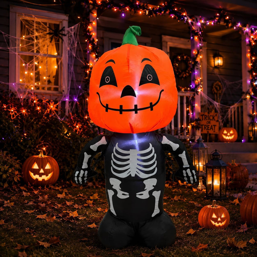 4FT Halloween Inflatable Skull Pumpkin Decoration with LED Lights