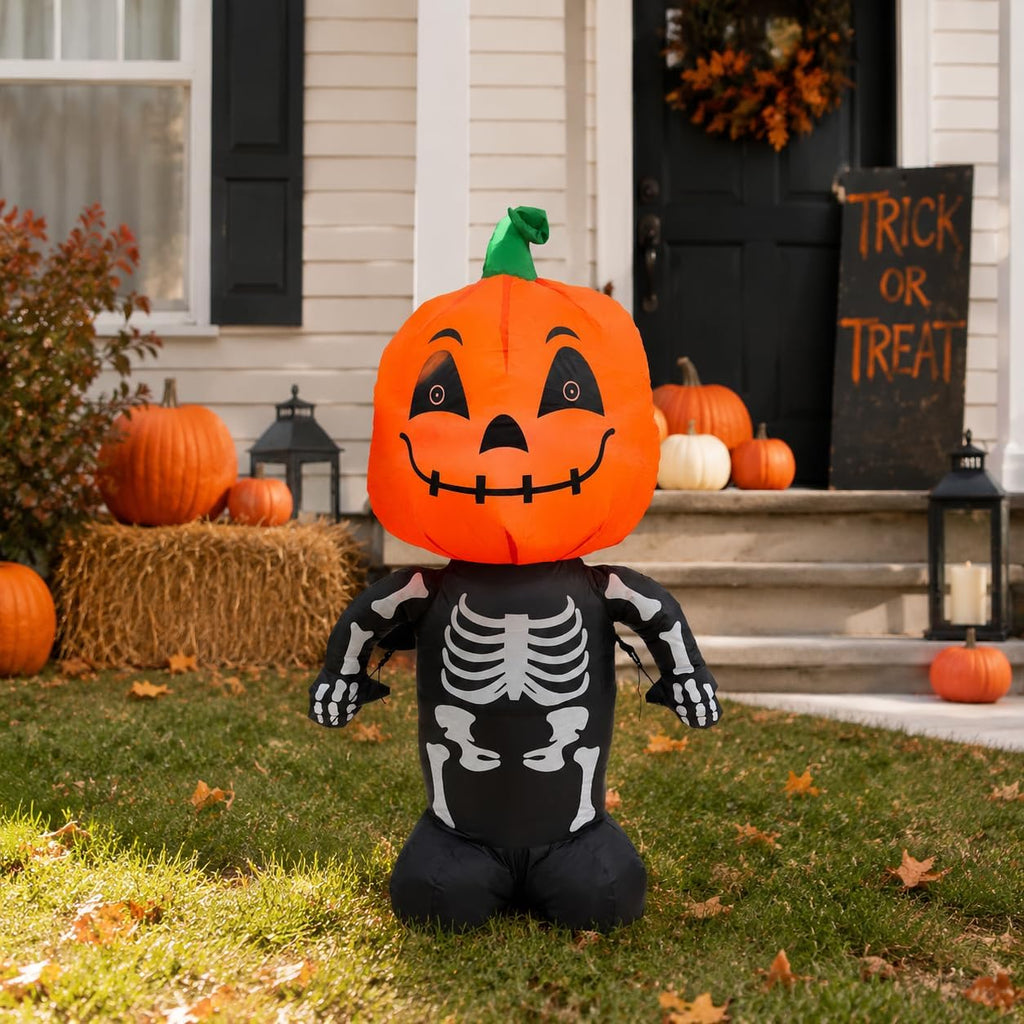 4FT Halloween Inflatable Skull Pumpkin Decoration with LED Lights