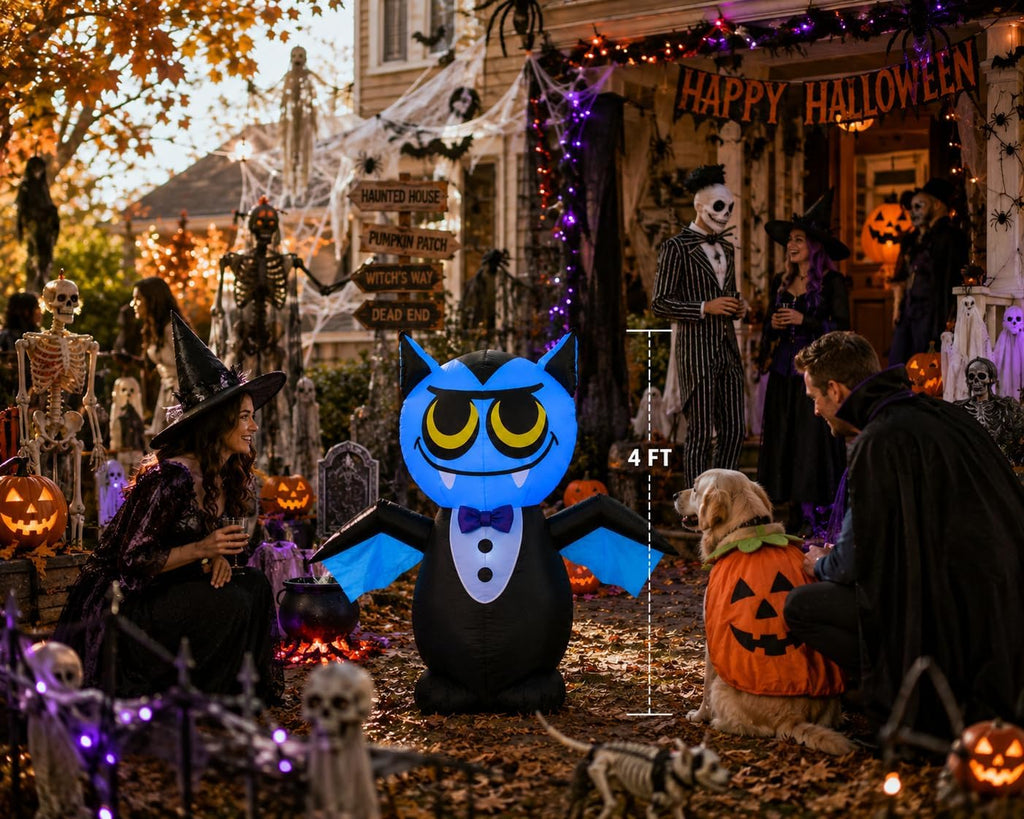 4FT Halloween Inflatable Vampire Bat Decoration with LED Lights
