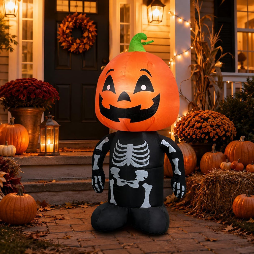 4FT Halloween Inflatable Skull Pumpkin Decoration with LED Lights