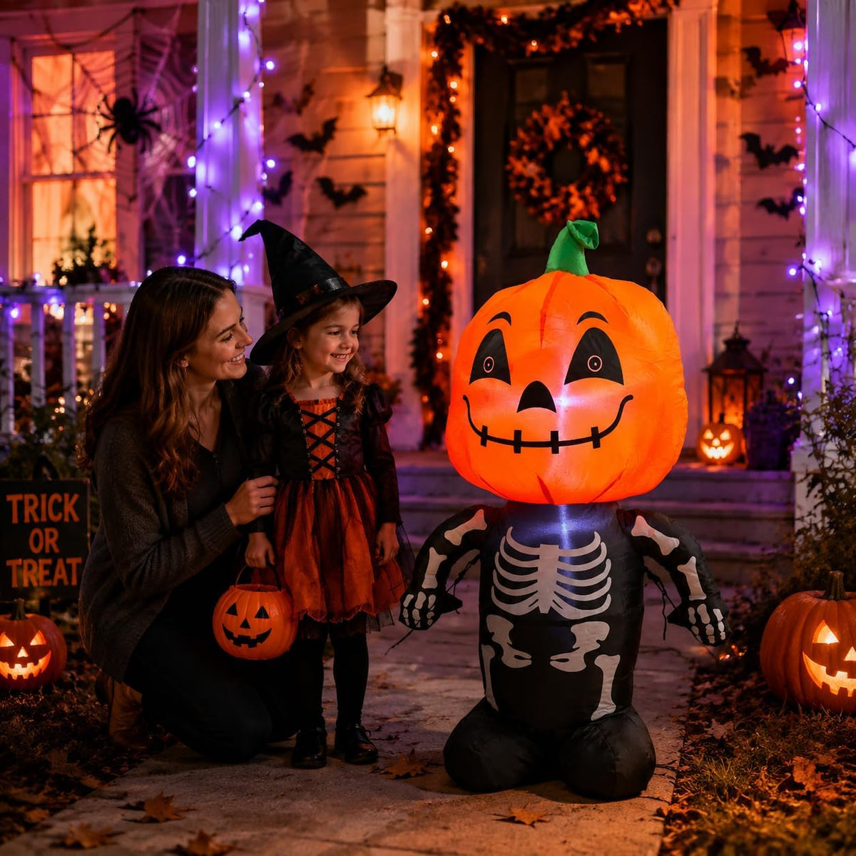 4FT Halloween Inflatable Skull Pumpkin Decoration with LED Lights