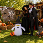 4FT Halloween Inflatable Ghost Holding Pumpkin Lantern with LED Lights