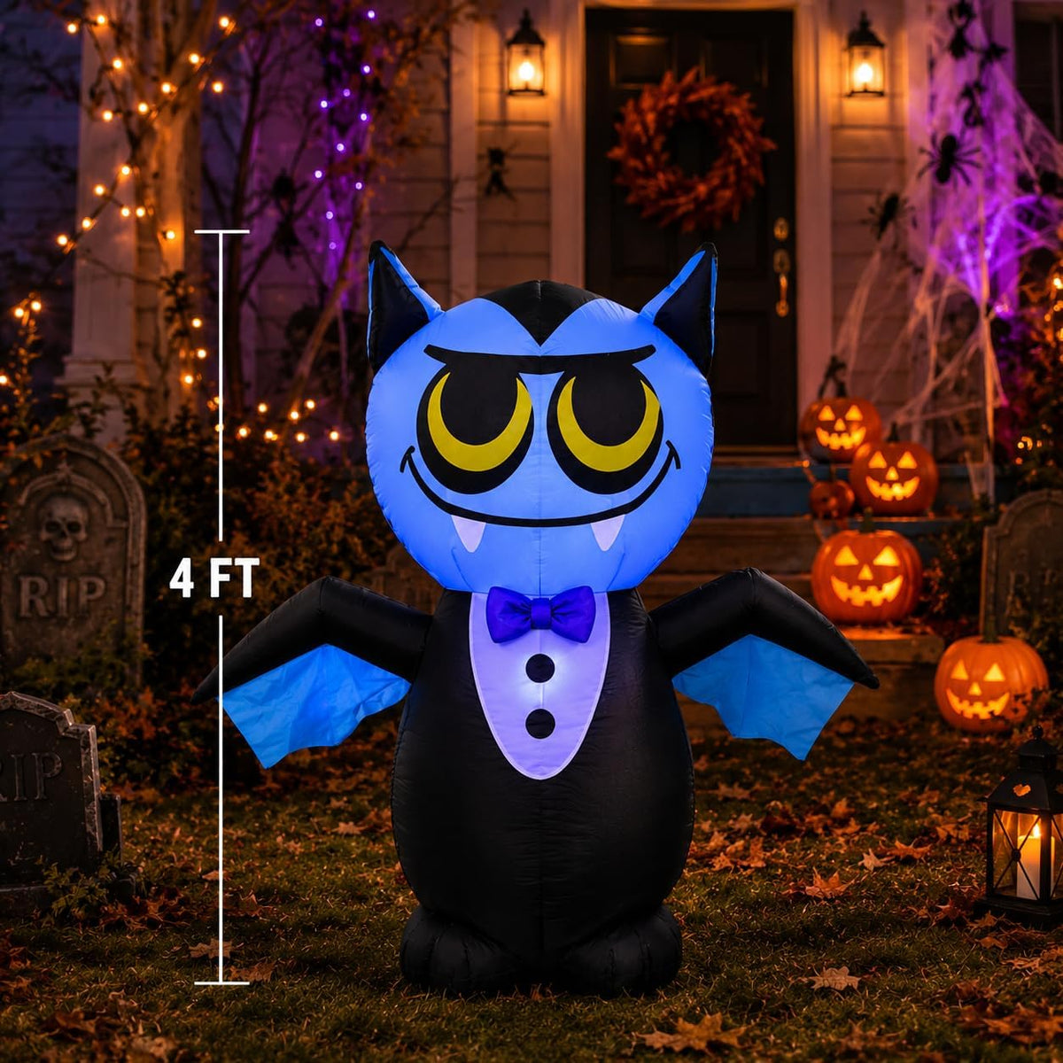 1,20 m große aufblasbare Halloween-Fledermaus-Dekoration mit LED-Lichtern