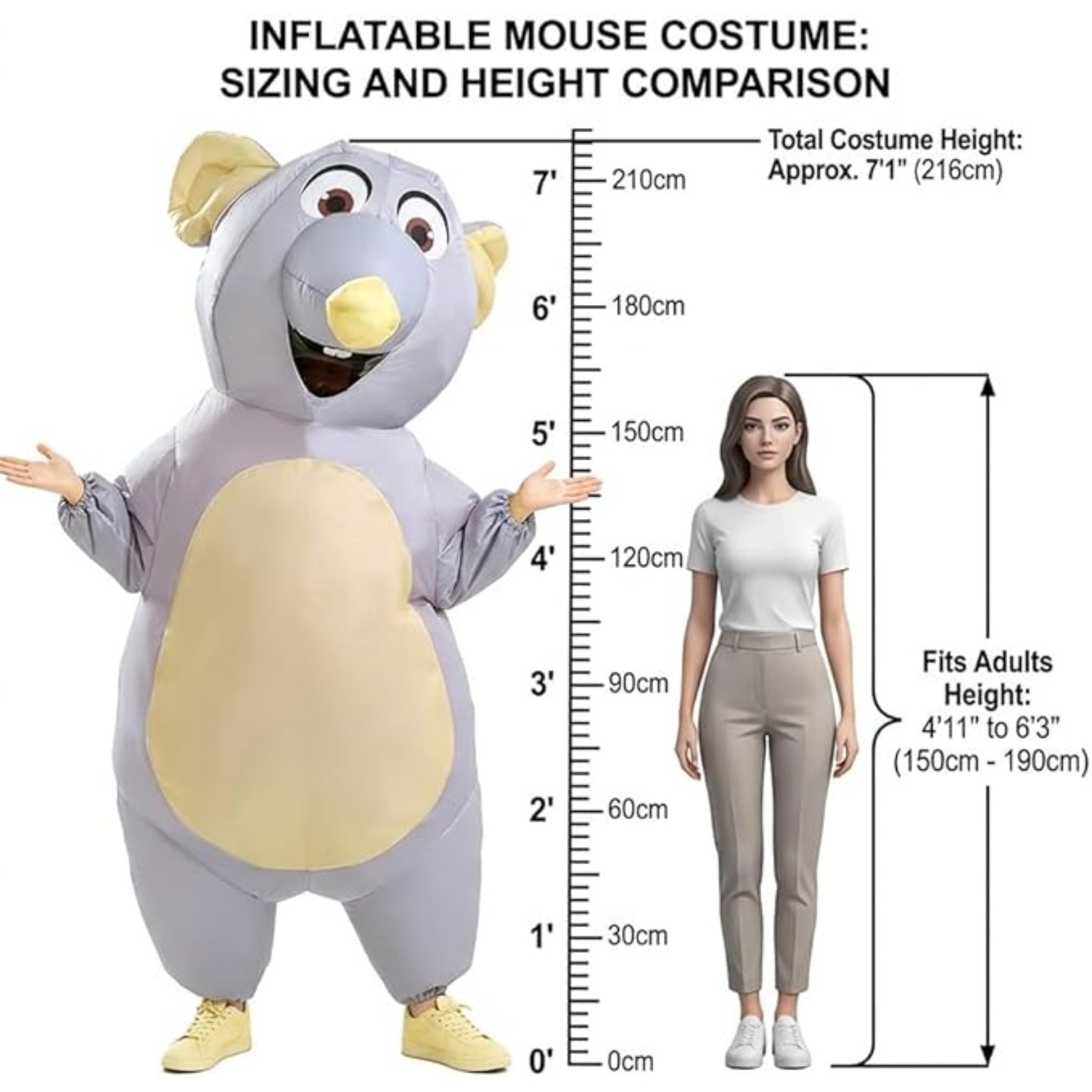 Inflatable Mouse Costume for Adults, Funny Blow Up Animal Suit for Halloween, Cosplay, Party, Parade, Carnival Dress Up Outfit