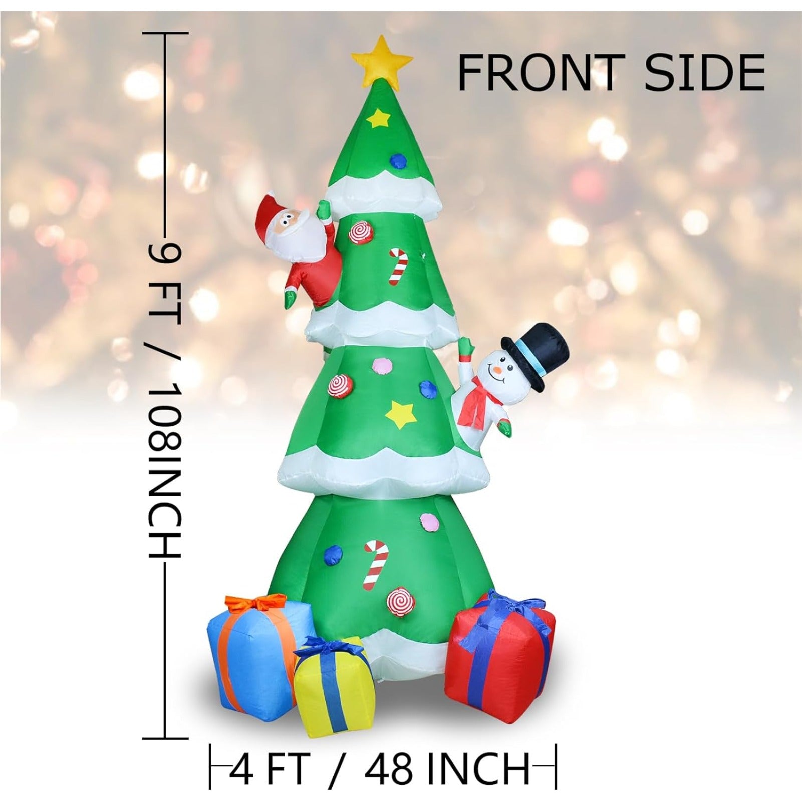 9FT Christmas Inflatable Tree with Built-in LED Lights, Large Blow Up Christmas Decoration with Star and Multicolor Gift Boxes for Indoor Outdoor Yard Garden Lawn Party Decor
