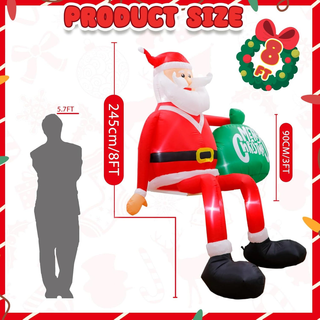 8FT Christmas Inflatable Climbing Santa with Built-in LED Lights, Large Outdoor Christmas Yard Decoration, Blow Up Holiday Decor for Indoor Outdoor Lawn Garden Party