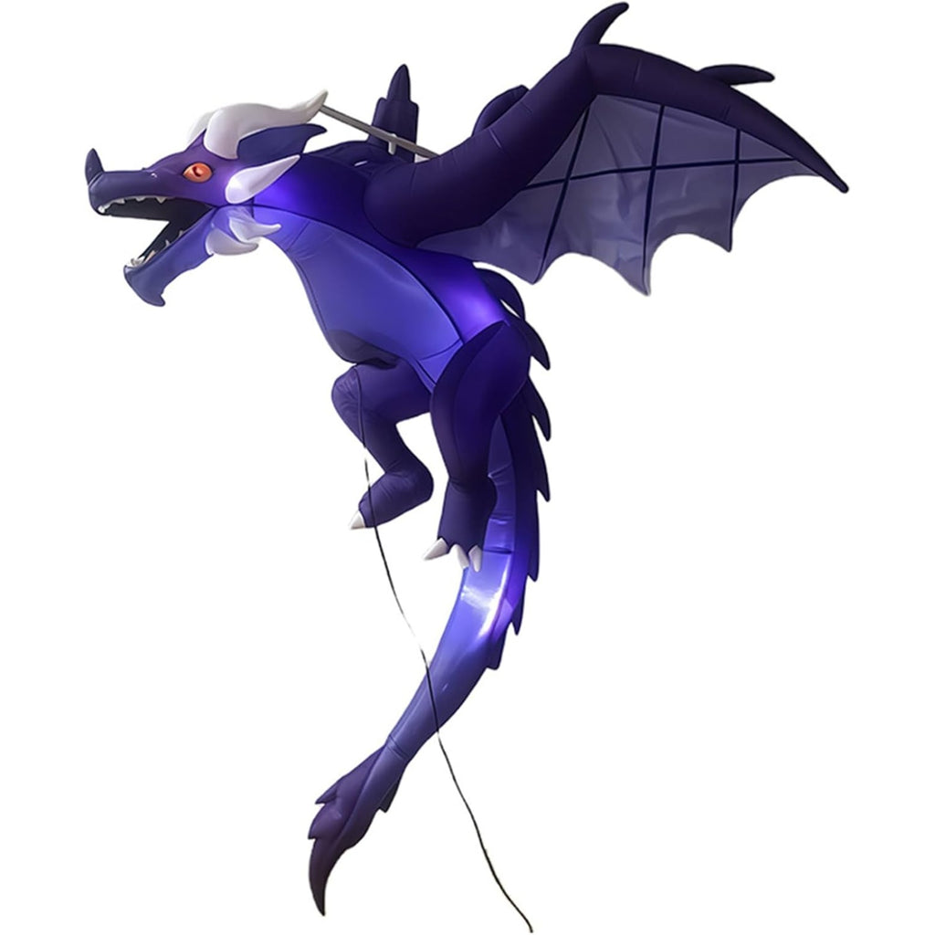 Halloween Hanging Inflatable Fire Dragon Decor, Made of Thick Waterproof Polyester with Warm White LED Lights, Blow Up Flying Dragon for Indoor Outdoor Party Yard Decoration