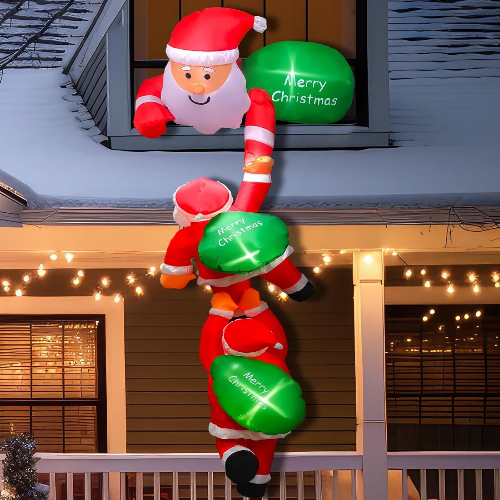 8FT Christmas Hanging Inflatable Climbing Santa Claus with Built-in LED Lights, Large Blow Up Xmas Decoration for Indoor Outdoor Yard Garden Lawn Holiday Party Decor