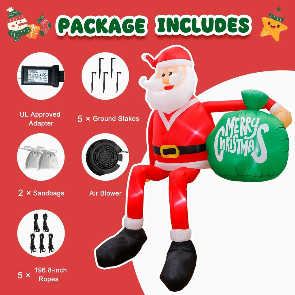 8FT Christmas Inflatable Climbing Santa with Built-in LED Lights, Large Outdoor Christmas Yard Decoration, Blow Up Holiday Decor for Indoor Outdoor Lawn Garden Party