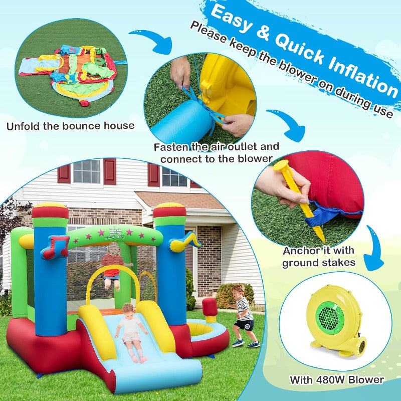 Inflatable Bounce House with Ball Pit, Bouncy House for Kids 3-12 Indoor Outdoor