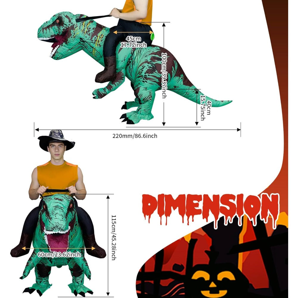 Inflatable Dinosaur Costumes for Adult T-REX Ride on Halloween Costume Funny Dino Blow up Costume